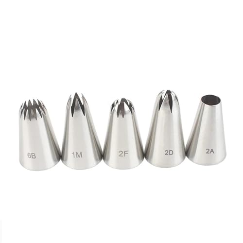LCKKJHG SpritztüLlen-Set Piping Pastry Nozzles Set, Medium Stainless Steel Icing Cream Cake Piping Tips for Dessert Biscuit Cup Cake, Kitchen Bake 5pcs(2A-1M-2D-2F-6B) von LCKKJHG