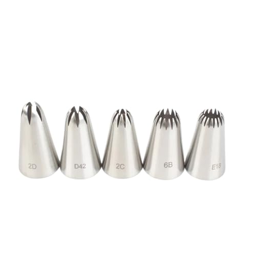 LCKKJHG SpritztüLlen-Set Piping Pastry Nozzles Set, Medium Stainless Steel Icing Cream Cake Piping Tips for Dessert Biscuit Cup Cake, Kitchen Bake 5pcs(2D-D42-2C-6B-E18) von LCKKJHG