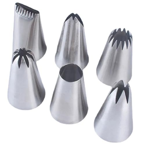 LCKKJHG SpritztüLlen-Set Stainless Steel Piping Icing Nozzle Metal Cake Cream Decorating Tip Set Pastry Dessert Baking Tool 6Pcs von LCKKJHG