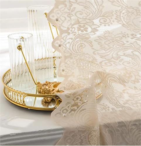 LCKKJHG Vorhang Aus Spitze Beaded Beige Lace Window Screen Gauze Curtain Door Princess Style Decorative(2PCs,140x114cm) von LCKKJHG
