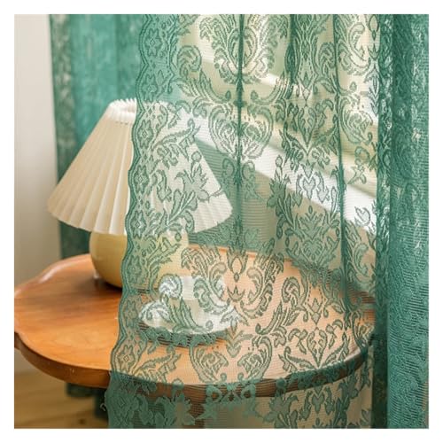 LCKKJHG Vorhang Aus Spitze Green Lace Sheer Curtains for Living Room Divider Bedroom Girl Princess Window Tulle Door Curtain Drapes Tablecloth(Hook_W145XL220CM 1PC) von LCKKJHG