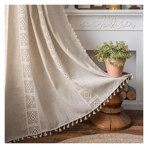 LCKKJHG Vorhang Aus Spitze Leinenmischung Jute Spitzenvorhänge Quaste for Küche Schlafzimmer Wohnzimmer Fenster Schrank Vorhang(A,Rod Pocket_W150XH160CM) von LCKKJHG