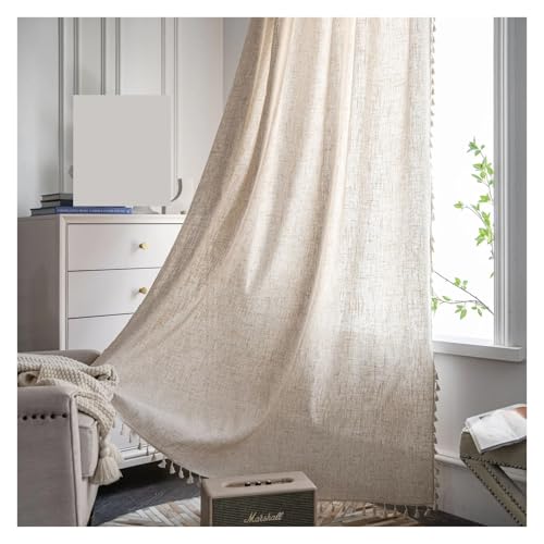 LCKKJHG Vorhang Aus Spitze Leinenmischung Jute Spitzenvorhänge Quaste for Küche Schlafzimmer Wohnzimmer Fenster Schrank Vorhang(B,Rod Pocket_W150X45CM) von LCKKJHG