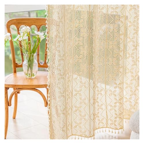 LCKKJHG Vorhang Aus Spitze Rustic Crochet Curtains for Living Room Farmhouse Knitted Cotton Curtain Panels for Home Decor(A-Beige,Rod Pocket_W150XH150CM) von LCKKJHG