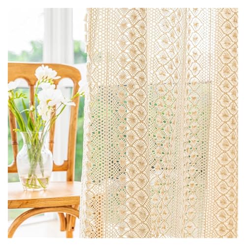 LCKKJHG Vorhang Aus Spitze Rustic Crochet Curtains for Living Room Farmhouse Knitted Cotton Curtain Panels for Home Decor(B-Beige,Rod Pocket_W150XH150CM) von LCKKJHG