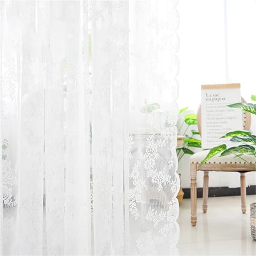 LCKKJHG Vorhang Aus Spitze Spitze Vorhang Weiß Tüll Fenster Jalousien Wohnzimmer Schlafzimmer Liefert Atmungsaktive Bildschirm Vorhang Hochzeit Home Decor(S1 Curtains,W100x H250cm) von LCKKJHG