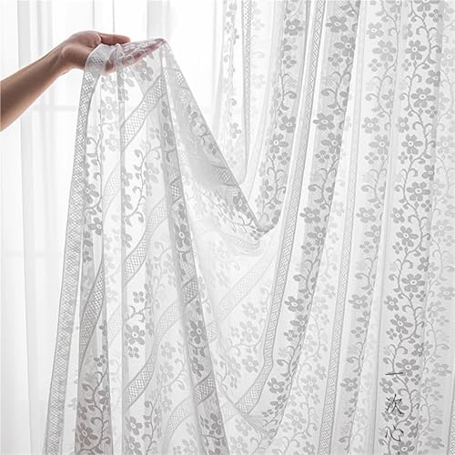 LCKKJHG Vorhang Aus Spitze White Flower Lace Tulle Curtain for Window Sliding Door Kitchen Light Translucent Living Room Sheer Romantic Home Decoration(Rod Pocket_W200XH260CM-1 Panel) von LCKKJHG