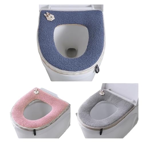 LCKKJHG Wc Sitzbezug Toilettensitz Toilettensitzkissen, süßes Teddy-Samt-Toilettenkissen, Reißverschlussmodelle, Toilettensitz, Toilettenbezug, Toilettendeckel, Dichtung(Blue) von LCKKJHG