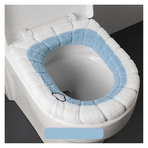 LCKKJHG Wc Sitzbezug Toilettensitz Universal-Toilettensitz, Hand-Kontrastkissen, Dicker Plüsch, O-förmiger Toilettensitz, Toilettendeckel mit Griff, Badezimmerzubehör(B Blue) von LCKKJHG