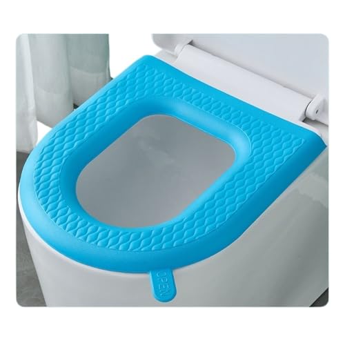 LCKKJHG Wc Sitzbezug Toilettensitz Wasserdichtes Toilettensitzkissen, wiederverwendbares Silikon, waschbarer Haushaltspastenschaum, Toilettendeckel, Sitzpolster, Griff, Badezimmerzubehör(Blue) von LCKKJHG