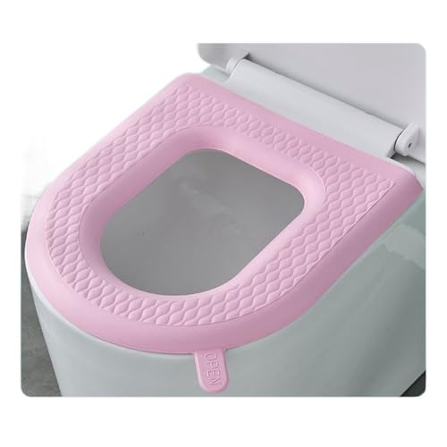 LCKKJHG Wc Sitzbezug Toilettensitz Wasserdichtes Toilettensitzkissen, wiederverwendbares Silikon, waschbarer Haushaltspastenschaum, Toilettendeckel, Sitzpolster, Griff, Badezimmerzubehör(Pink) von LCKKJHG