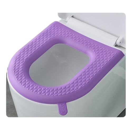 LCKKJHG Wc Sitzbezug Toilettensitz Wasserdichtes Toilettensitzkissen, wiederverwendbares Silikon, waschbarer Haushaltspastenschaum, Toilettendeckel, Sitzpolster, Griff, Badezimmerzubehör(Purple) von LCKKJHG