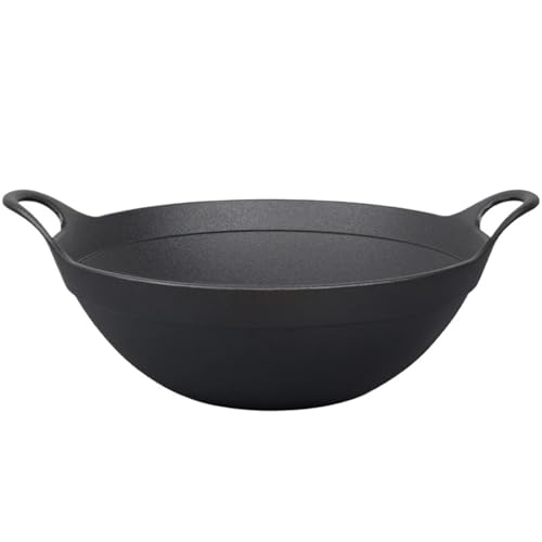 LCKKJHG wokpfanne gusseisen Haushalt Großer Topf Vertiefen Doppel Ohr Rühren Friteuse Wok(36cm Wood lid-RB) von LCKKJHG