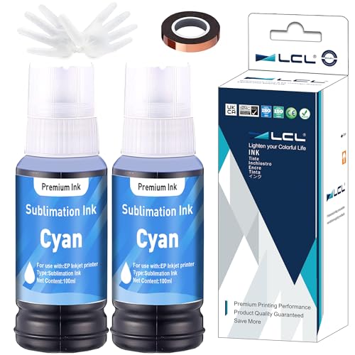 LCL (2Cyan 200ML Sublimationstinte Nachfüllpackung für Epson EcoTank ET-2400 ET-2720 ET-2800 ET-2803 ET-2760 Inkjet Printers for Heat Transfer Mug,Tumbler,T Shirts(Autofill/Upgrade Version/ICC Free) von LCL