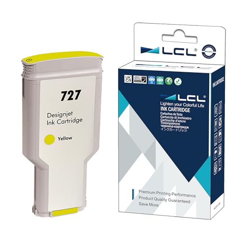LCL 727 XL Gelb High Yield Tintenpatrone Kompatibel für HP 727 XL F9J78A B3P21A 300ML Ersatz für HP DesignJet T1500 T2500 T2530ps T3500 T920 T930 T930 T1530 Postscript Drucker (1er-Pack) von LCL