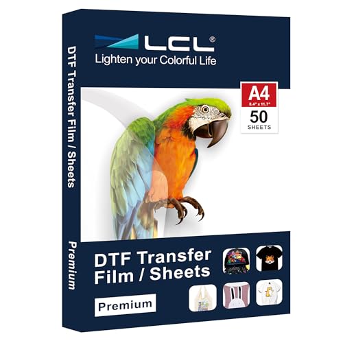 LCL DTF Transferfolie Papier A4 (21 x 29,7 cm) - 50 Blatt, Premium doppelseitig Matt Klar PreTreat Blätter - Pet Wärmetransfersferpapier von LCL