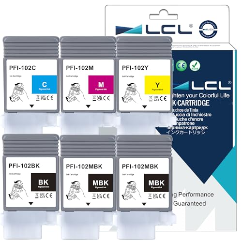 LCL Kompatibel PFI102 PFI-102 High Yield Pigment (2MBK+KCMY) kompatibel für Canon imagePROGRAF iPF500 iPF510 iPF600 iPF605 iPF610 iPF650 iPF655 iPF700 iPF710 iPF720 iPF750 iPF755 iPF760 iPF765 von LCL