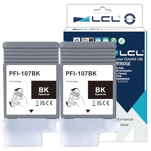 LCL PFI-107 Schwarz 130-ml Tintenpatrone kompatibel für Canon PFI-107 PFI-107BK PFI107BK kompatibel für Canon ImagePROGRAF iPF670 iPF680 iPF685 iPF770 iPF780 iPF785 (2-Pack) von LCL