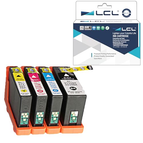 LCL Kompatibel Tintenpatrone 31 32 33 34(1Schwarz 1Cyan 1Magenta 1Gelb) Ersatz für Dell V525w Dell V725w von LCL