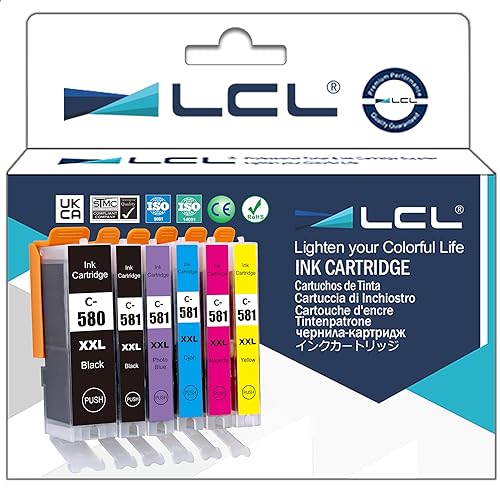 LCL PGI-580 CLI-581XXL Druckerpatronen Kompatibel für Canon 580 581 Patronen für Canon Pixma TS705 TR8550 TS6150 TR7550 TS6250 TR8500 TS8251 TS6350 TS9550 TS6151 TS9551(PGBK/C/M/Y/BK，5er-Pack) von LCL