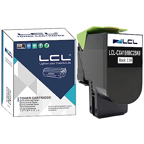 LCL Kompatibel Toner 2500 Seiten 80C0S10 800S1 80C2SK0 80C20K0 80C2SKE 80C20KE 802K 802SK 802KE 802SKE CX310 CX410 CX510 (1 Schwarz) Ersatz für Lexmark cx310 cx310dn CX310N cx410 cx410de cx410e von LCL