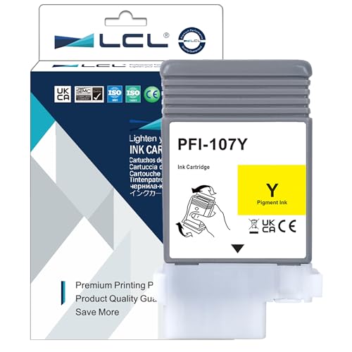 LCL PFI-107 Gelb mit hoher Kapazität 130-ml Tintenpatrone kompatibel für Canon PPFI-107 PFI-107Y PFI107Y kompatibel für Canon ImagePROGRAF iPF670 iPF680 iPF685 iPF770 iPF780 iPF785 (1-Pack) von LCL