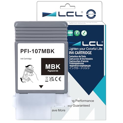 LCL PFI-107 MatteSchwarz 130-ml Tintenpatrone Ersatz für Canon PFI-107 PFI-107MBK PFI107MBK kompatibel für Canon ImagePROGRAF iPF670 iPF680 iPF685 iPF770 iPF780 iPF785 (1-Pack) von LCL