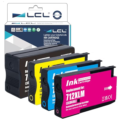 LCL Wiederaufbereitete Tintenpatrone 712 712XL 80ML +3 * 29ML High Yield 3ED70A 3ED71A 3ED67A 3ED68A 3ED69A T650 T630 T250 T230 T210 (KCMY) Kompatibel für HP DesignJet Studio Drucker von LCL