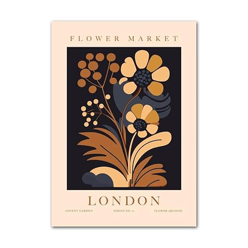Blumenmarkt, beige-braunes Blumen-Poster und Drucke, Moderne Wandkunst, London City, Leinwandgemälde, ästhetische Bilder für Heimdekoration, 40 x 60 cm x 1, ohne Rahmen von LCMWSH