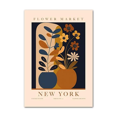 LCMWSH Blumenmarkt, beige-braunes Blumen-Poster und Drucke, Moderne Wandkunst, New York City, Leinwandgemälde, ästhetische Bilder für Heimdekoration, 40 x 60 cm x 1, ohne Rahmen von LCMWSH