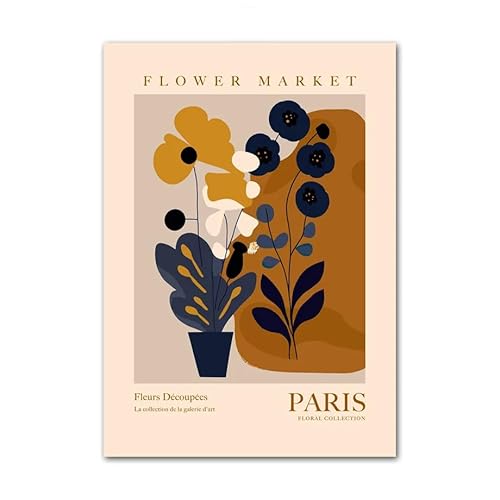 LCMWSH Blumenmarkt, beige-braunes Blumenposter und Drucke, Moderne Wandkunst, Pariser Stadt, Leinwandgemälde, ästhetische Bilder für Heimdekoration, 40 x 60 cm x 1, ohne Rahmen von LCMWSH