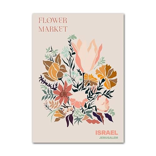 LCMWSH Blumenmarkt-Poster und Druck, Bunte Blumenstadt, Leinwandgemälde, Moderne Wandkunst, nordische ästhetische Bilder für Heimdekoration, 40 x 60 cm x 1, ohne Rahmen von LCMWSH