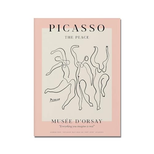 LCMWSH Minimalistisches Picasso-Poster und Drucke, abstrakte Wandkunst, Linienfigur, Dacne, rosa Leinwandgemälde, ästhetische Bilder für Heimdekoration, 50 x 70 cm x 1, ohne Rahmen von LCMWSH