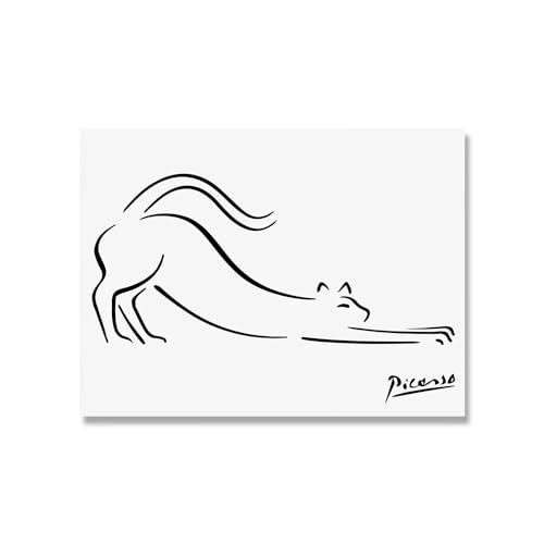 LCMWSH Picasso Schwarz-Weiß-Poster und Drucke, Tier-Wandkunst, Linie Katze, Leinwandgemälde, nordische ästhetische Bilder für Heimdekoration, 50 x 70 cm x 1, ohne Rahmen von LCMWSH