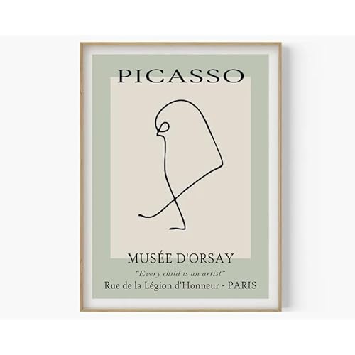 LCMWSH Picasso-Tierposter und -Drucke, abstrakte Wandkunst, Linie Küken, grüne Leinwandmalerei, nordische ästhetische Bilder für Heimdekoration, 50 x 70 cm x 1, ohne Rahmen von LCMWSH