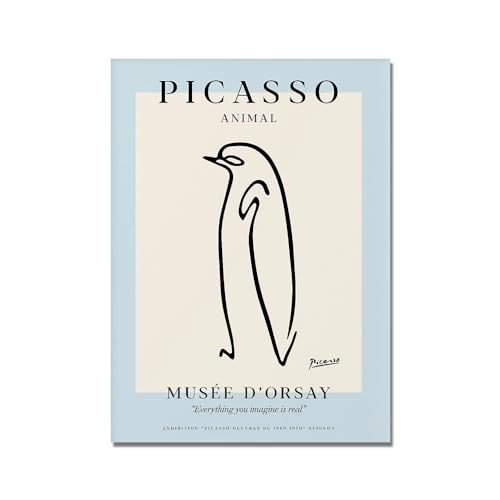 LCMWSH Picasso-Tierposter und -Drucke, abstrakte Wandkunst, Linie Pinguin, Blaue Leinwandmalerei, nordische ästhetische Bilder für Heimdekoration, 50 x 70 cm x 1, ohne Rahmen von LCMWSH