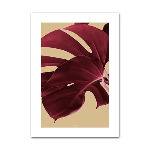 LCMWSH Rote Monstera-Detailblätter, Pflanzenposter und Drucke, Moderne Wandkunst, botanische Leinwandmalerei, ästhetische Bilder für die Heimdekoration, 50 x 70 cm x 1, ohne Rahmen von LCMWSH