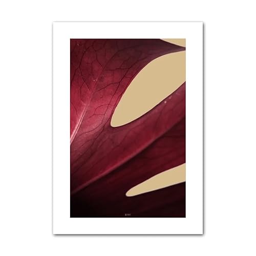 LCMWSH Rote Monstera-Detailblätter, Pflanzenposter und Drucke, Moderne Wandkunst, botanische Leinwandmalerei, ästhetische Bilder für die Heimdekoration, 50 x 70 cm x 1, ohne Rahmen von LCMWSH