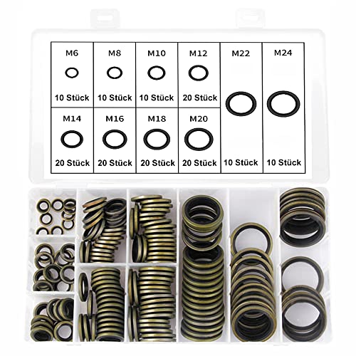 Dichtungsringe Set 150 Stück Hydraulik Dichtringe mit Gummilippe, Ölablassschraube Dichtring Bonded Seal Dichtring, Dichtungsringe Sortiment 10 Größen, Ø 6-24 mm von LCOUACEO