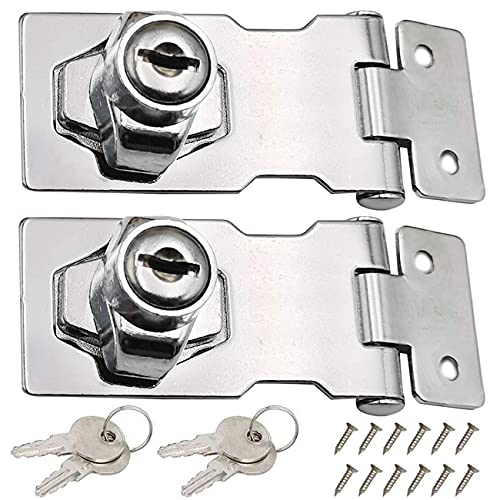 LCOUACEO 2 Stück Schublade Schrank Locks，Jperren Sie Haspe Edelstahl 80mm Türbolzen Verriegeln Schnalle mit Vorhängeschloss und Schlüssel für Türen，Holzkiste，SchubladeKästen， Möbel von LCOUACEO