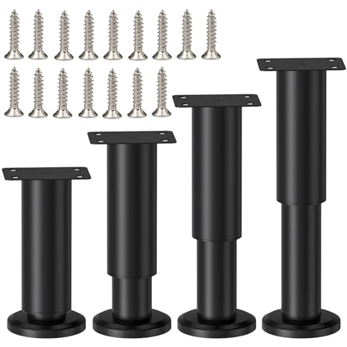 LCOUACEO 4 Stück Möbelfuß Verstellbar, Möbelfuss Metall Schwarz Höhenverstellbar 12-18,5cm Möbelfüße Höhenverstellbare Möbelbeine Einstellbar Stützfüße für Möbel Standfüße für Sofa Schrank Bett von LCOUACEO