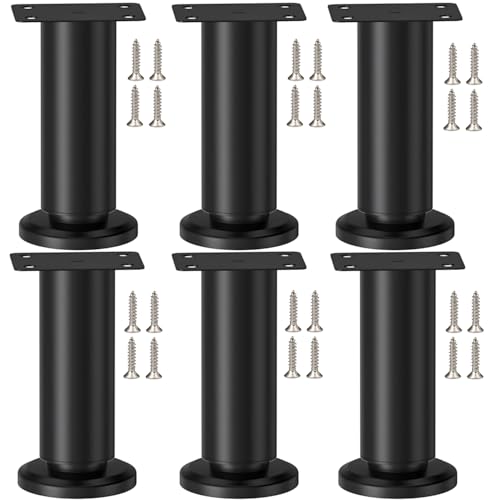 LCOUACEO 6 Stück Möbelfuß Verstellbar, Möbelfuss Metall Schwarz Höhenverstellbar 12-18,5cm Möbelfüße Höhenverstellbare Möbelbeine Einstellbar Stützfüße für Möbel Standfüße für Sofa Schrank Bett von LCOUACEO