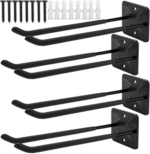 LCOUACEO Wandhaken Garage, Schwerlast Garage Haken, 4 Stück Doppelhaken Garage, Garage Storage Hooks zur Organisation für Leiter, Stuhl, Schlauch, Fahrrädern, Elektrowerkzeugen, Tragkraft 80 kg von LCOUACEO