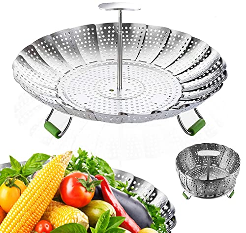 LCPUD Steamer Basket, Veggie Steamer Basket for Cooking Stainless Steel Folding Vegetable Steamer Insert with Extending Removable Center Handle Expandable to Fit Various Size Pot(7" to 11") von LCPUD