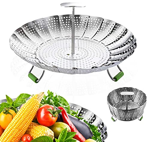 Steamer Basket, Veggie Steamer Basket for Cooking Stainless Steel Folding Vegetable Steamer Insert with Extending Removable Center Handle Expandable to Fit Various Size Pot(5.5" to 9") von LCPUD