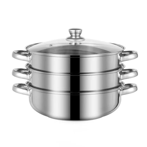 Steamer for Cooking, 18/8 Stainless Steel Steamer Pot, Food Steamer 11 inch Steam Pots with Lid 3-tier for Cooking Vegetables, Seafood, Soups, Stews and Pasta von LCPUD
