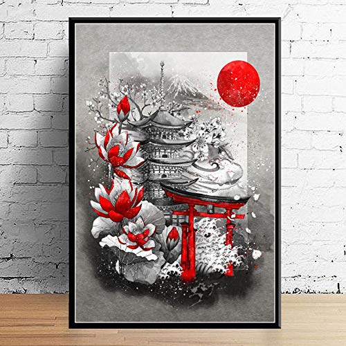 LCSLDW Leinwanddruck，Kunst Dekor Japan Kultur Kunstwerk Samurai Geisha Sakura Kimono Wandkunst Leinwand Malerei Poster, 40X50Cm Ohne Rahmen von LCSLDW