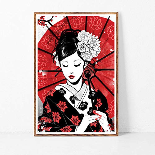 LCSLDW Leinwanddruck Japan Kultur Samurai Geisha Modern Artwork Poster Drucke Kunst Leinwand Ölgemälde Wandbilder Wohnzimmer Home Decor, 60X80Cm Ohne Rahmen von LCSLDW