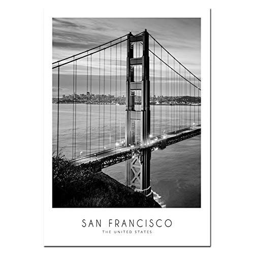 LCSLDW Leinwanddruck Schwarz-Weiß-Leinwand-Malerei World City Landscape San Francisco Poster Druckt Nordische Art Wandkunst Bild Home Decor von LCSLDW