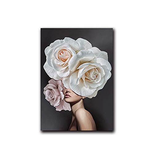 Leinwanddruck Flower Lady Poster Abstrakte Frau Druck Auf Leinwand Moderne Wandkunst Bilder Home Living Verwendet In Schlafzimmer Wohnzimmer Küche Usw. Home Decoration, 50X70Cm No Frame von LCSLDW